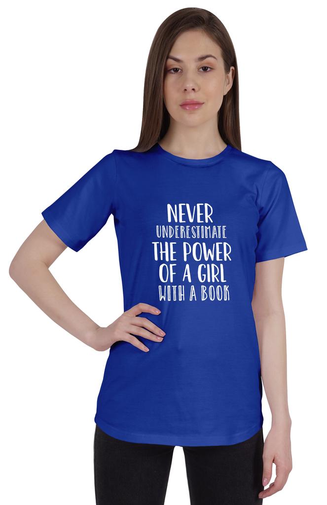 Inkmeso Womens Quote Top   Never Underestimate The Power Of A Girl With A Book   Graphic Print Tee
