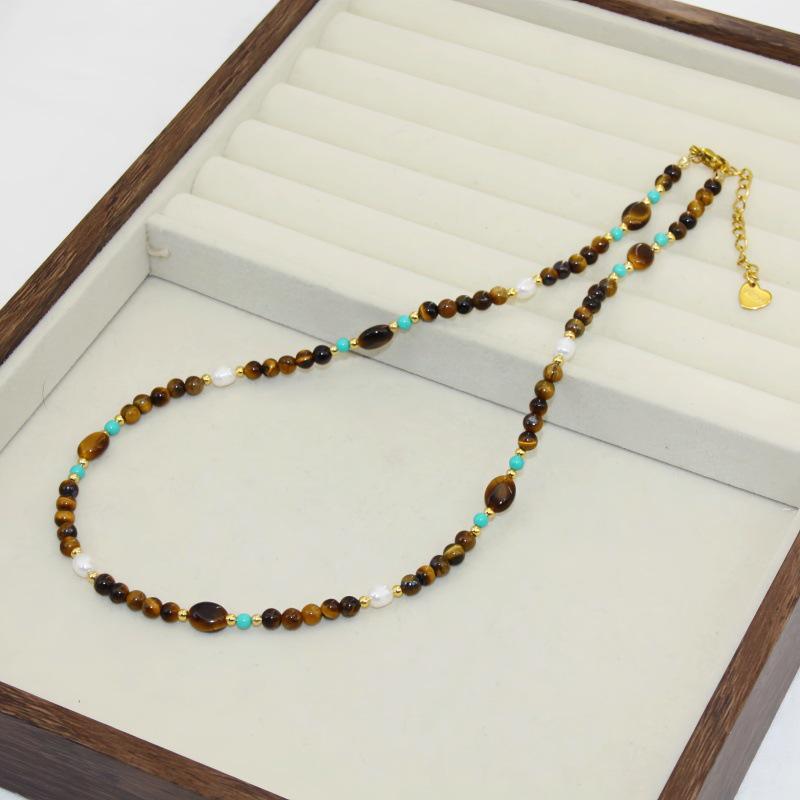 High-End Tiger Eye & Pearl Necklace: Non-Fading, Versatile Autumn/Winter Sweater Chain for Women