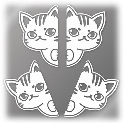 [Tamiya] Tiger Pattern Hyokkori Cat Cutting Stickers Weatherproof Waterproof Japanese Stickers Bike Car Stickers catHYtora (White, Set of 4)