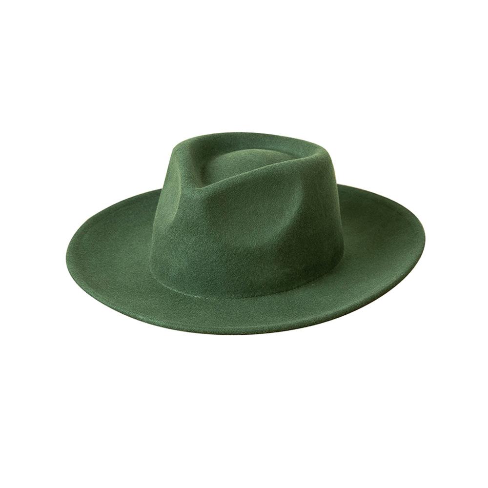 Europe, America autumn and winter new fashion simple wool felt wide brim jazz hat women's casual concave thermal top hat tide
