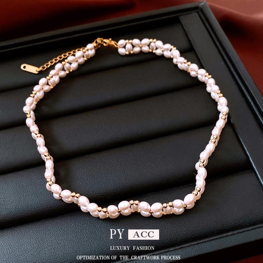 18K Real Gold Electroplated Pearl Beaded Necklace French Court Style Exquisite Sweater Chain Design Sense Niche Necklace Women