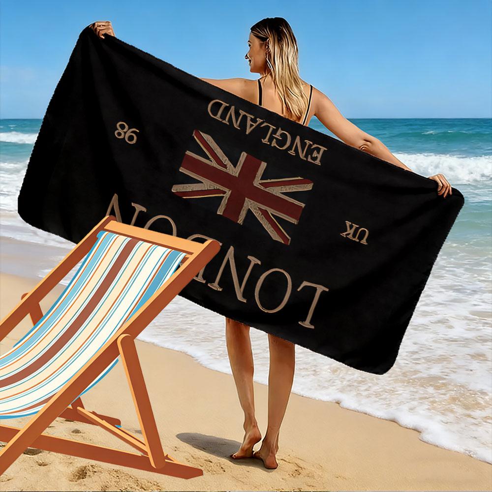 Giant Beach Blanket with London England Union Jack Flag, Quick Dry Microfiber, Soft Portable, for Beach Pool Travel