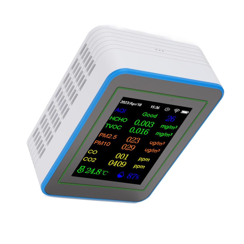 Quality Meter 12 In 1 WiFi CO2 TVOC HCHO Temp Humid Smart Detect Indoor Battery Powered with Time Display