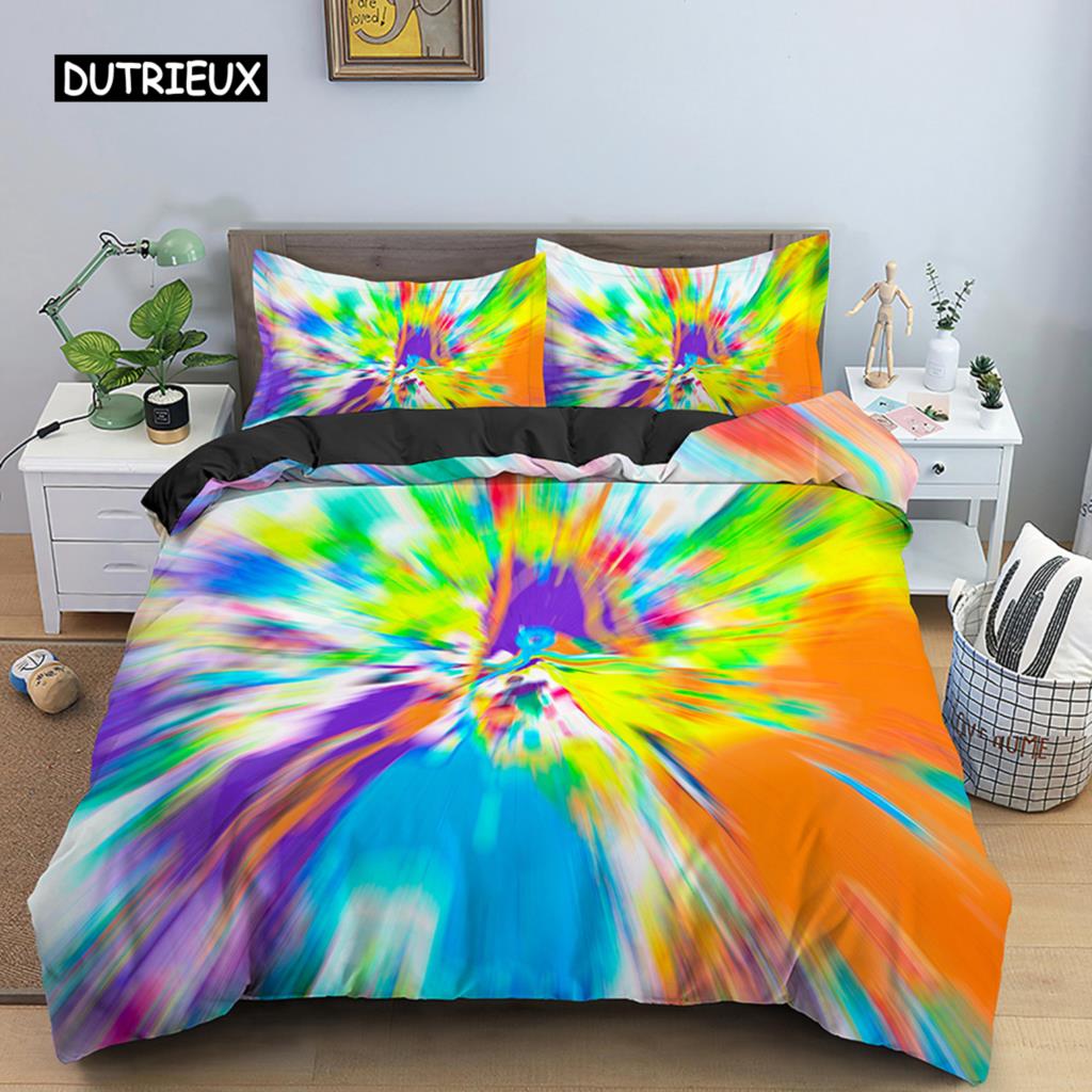 3D Tie Dye King Queen Duvet Cover Colorful Splash Ink Bedding Set for Kids Teens Adults Modern Art Polyester