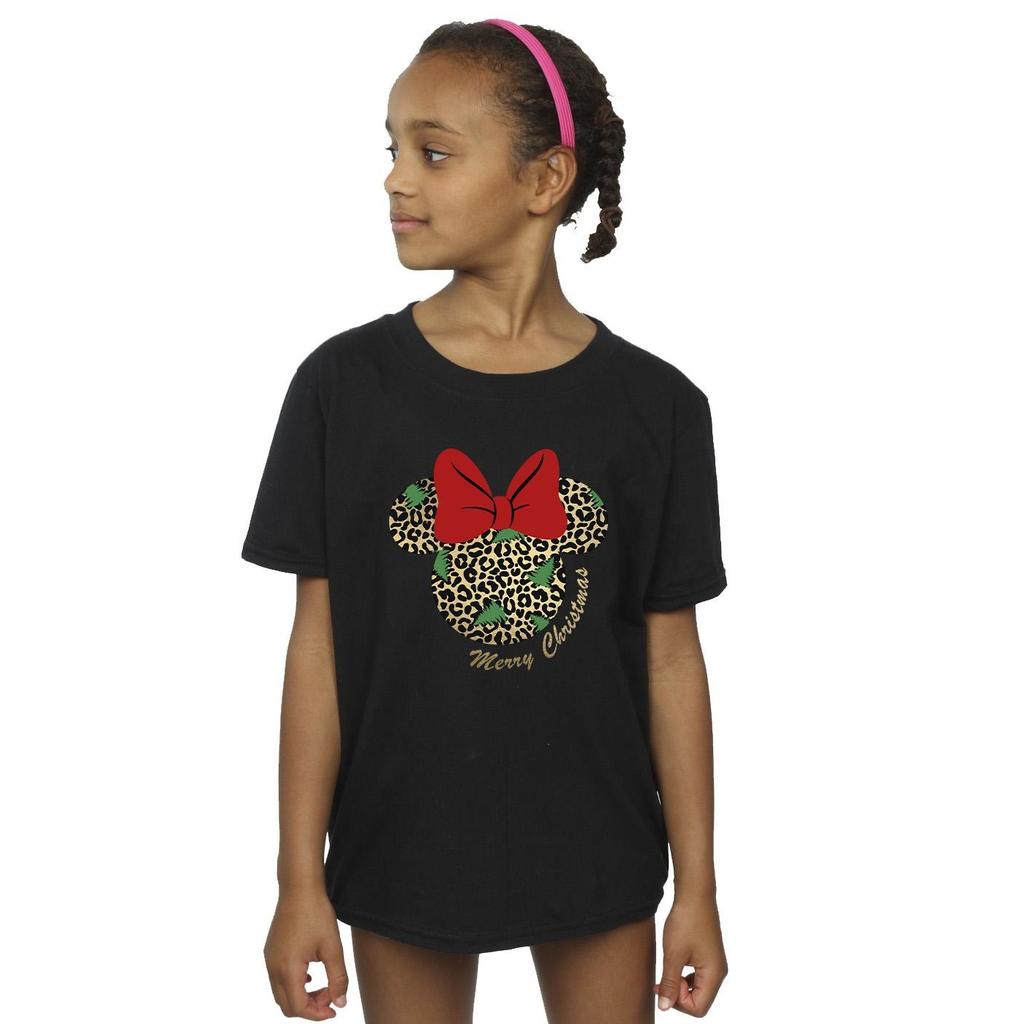 Disney Girls Minnie Mouse Leopard Christmas Cotton T-Shirt