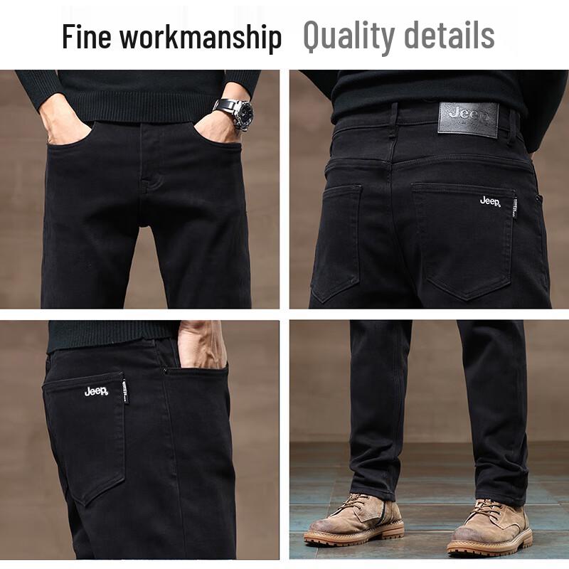 JEEP 2025 Autumn/Winter Men's Thin Fleece Straight-Leg Stretch Jeans