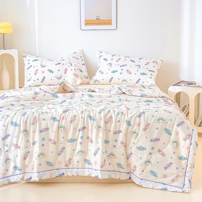 Cartoon Candy Rainbow Pattern Summer Cooling Quilt Skin-friendly Breathable Textured Air Conditioning Quilt for Kids Teens Girls