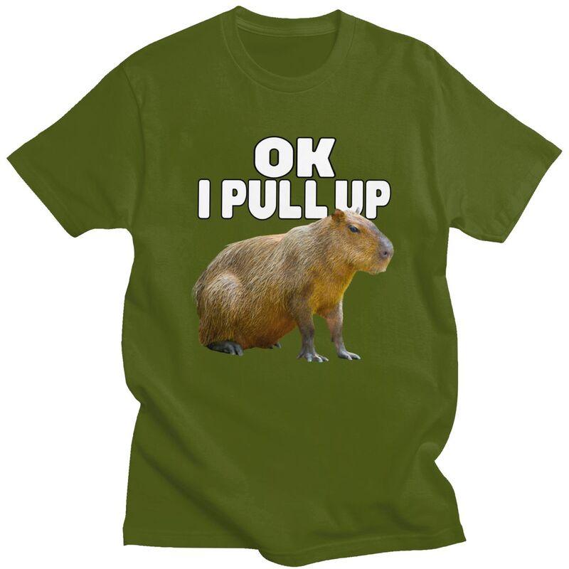Custom Cool Ok I Pull Up Capybara T Shirt Men Short Sleeve Pure Cotton Tshirt Casual Tee Tops Fashion Tshirts