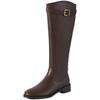 Moda Vintage Donna Stivali Slim al Ginocchio Moda Cinturino con Fibbia Scarpe Autunno Inverno Tacco Basso Signore Moderni Stivaletti Lunghi
