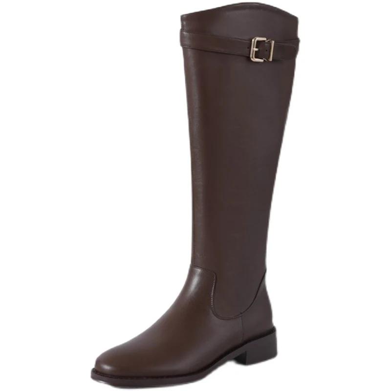 Moda Vintage Donna Stivali Slim al Ginocchio Moda Cinturino con Fibbia Scarpe Autunno Inverno Tacco Basso Signore Moderni Stivaletti Lunghi