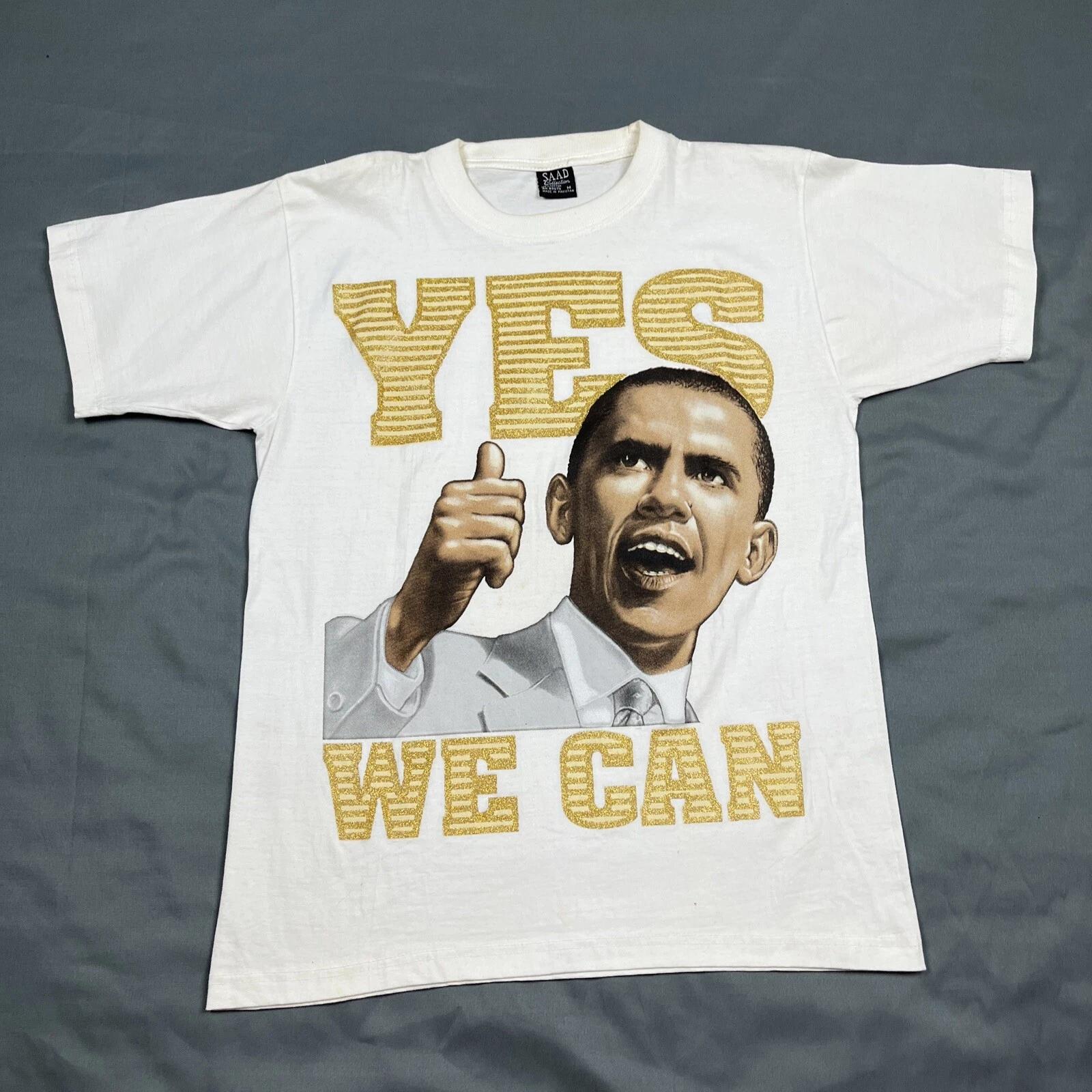 Винтаж 2008 Барак Обама Да Мы Можем Двусторонний Принимающая Речь Рэп Футболка M XL