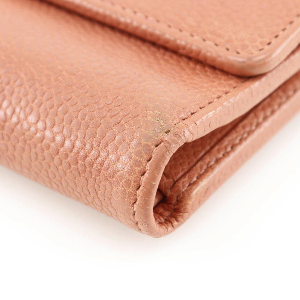 Chanel COCO Mark Tri-fold Wallet Pink Caviar Skin Women Used