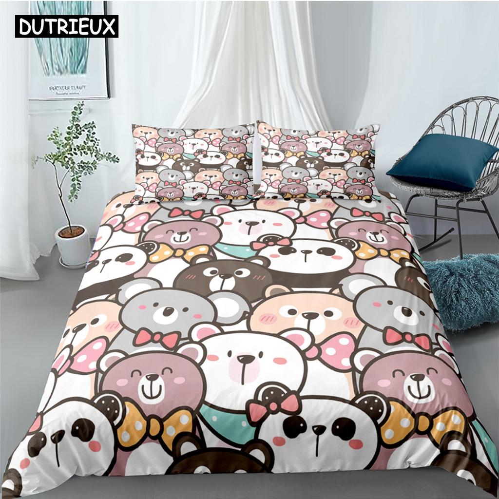 Cartoon Cute Panda Polyester Bedding Sets Child Kids Covers Boys Bed Linen Set For Teens King Size Bedding Set