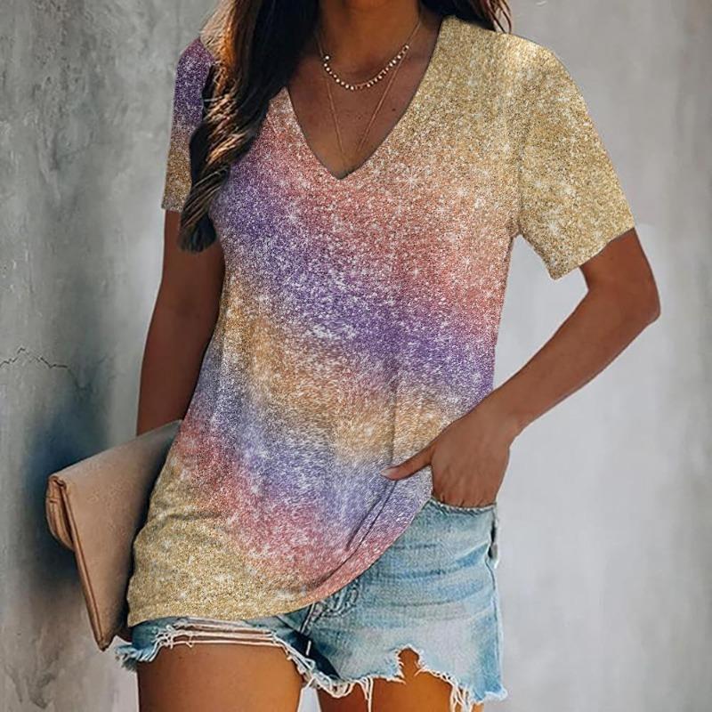 

Summer Bright Crystal Stripes 3D Print T-shirt Women Streetwear T Shirts Woman Harajuku V-Neck Tees Oversized Clothing S