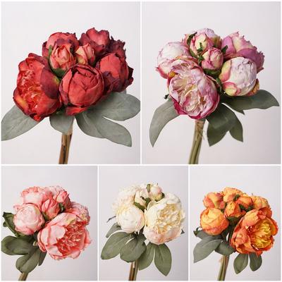 Mehrfarbige künstliche Pfingstrose 7 Köpfe Seidenblüten Seiden-Kunstblumen Blumengesteck Grüne Blätter Kunstblume Pfingstrose Geschenk