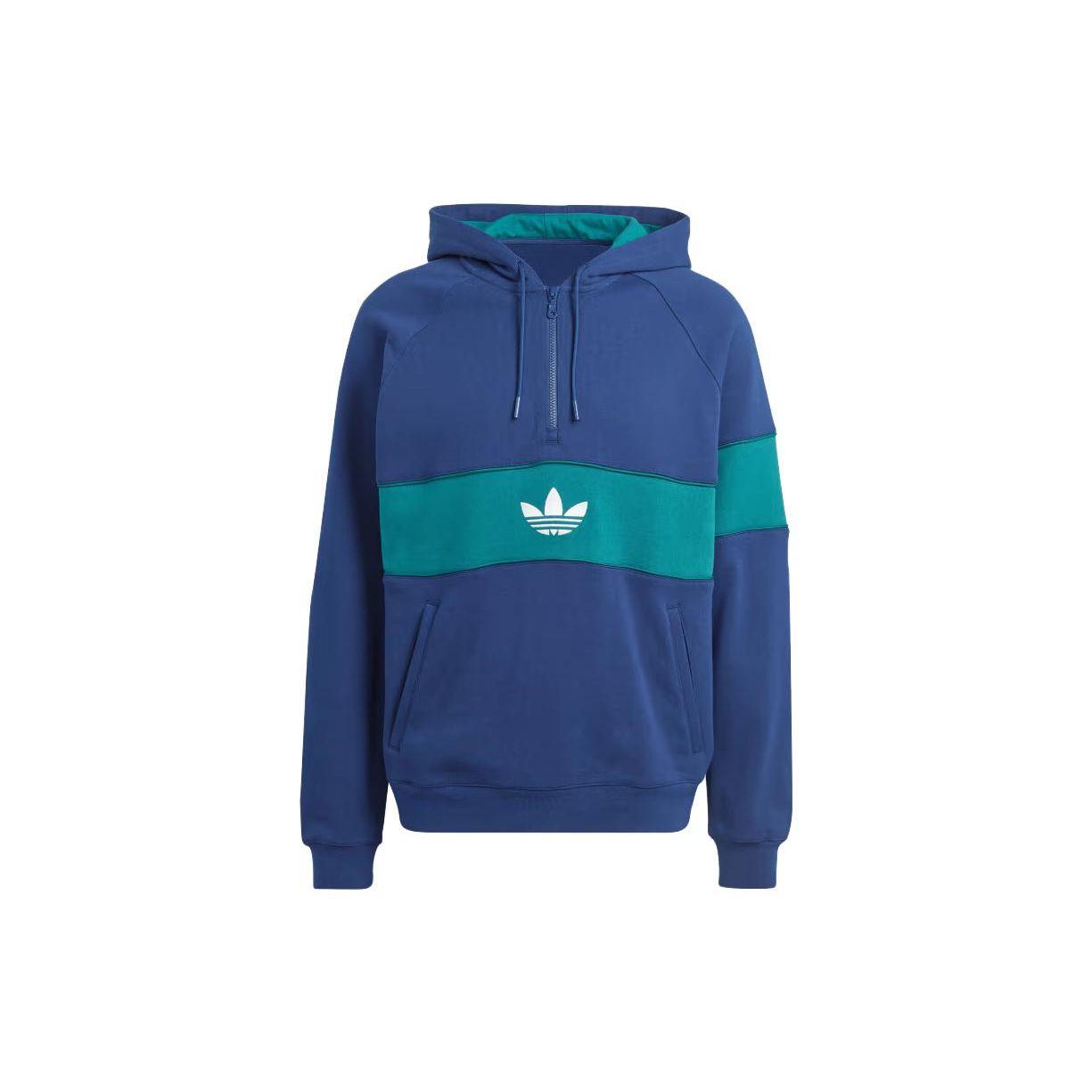 Adidas Originals Hack Ny Cutline Half-Zip Loose Fit 100% Cotton French Terry Hooded Sweatshirt Men Night Indigo IP9486 XS