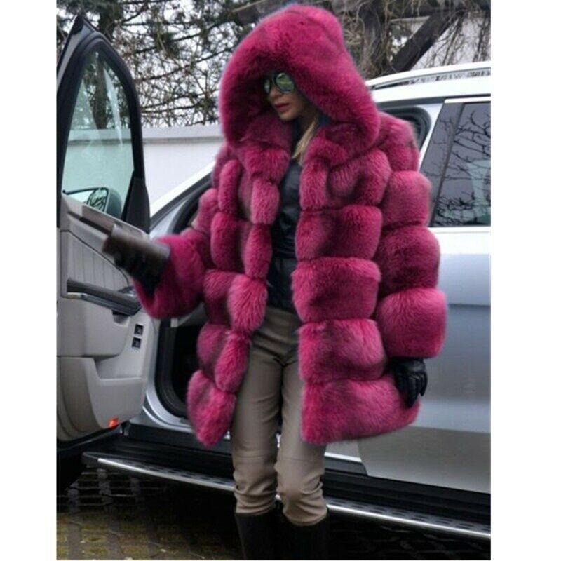 Winter Womens Faux Fur Coats Cozy Jacket Hooded Thicken Coat Overcoat Outwear
