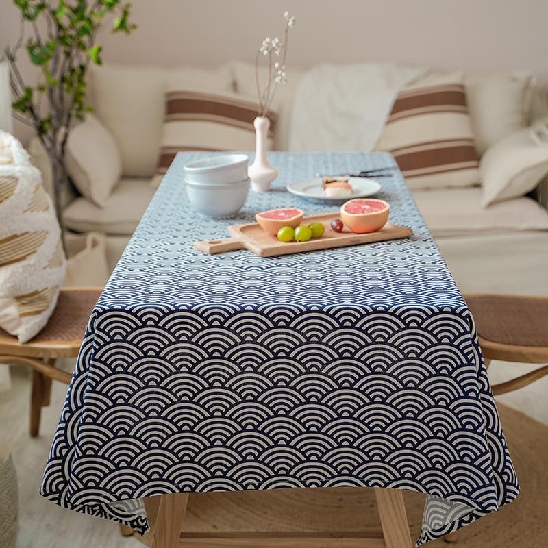 Round/Rectangle Tablecloth With Plaid Geometry Polyester Cotton Dust-Proof Washable Table Cover For Coffee Tea Dining Decoration