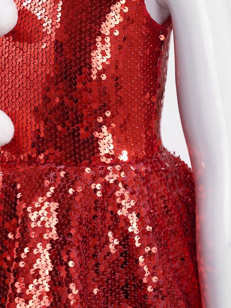 Barn Jenter Julefest Danseforestilling Kostyme Ermeløse paljetter Kjole med hattesett