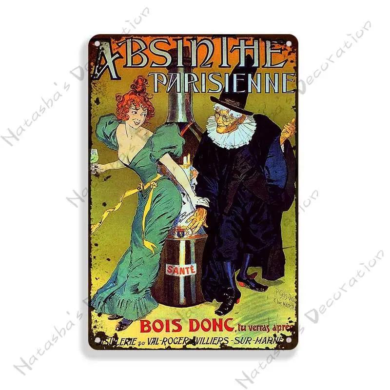 Absinthe Vintage Poster Beer Metal Sign Decorative Wall Plate Retro Metal Plaque Man Cave Home Metal Plate Wall Industrial Decor