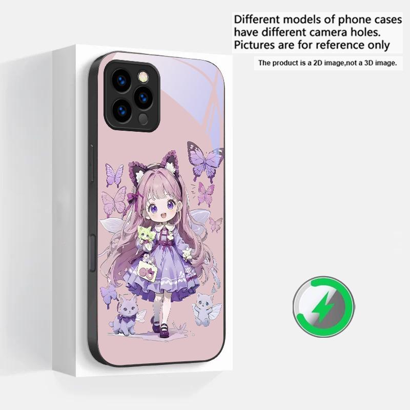 

Q-version Blue Butterfly Suitable For iPhone 16E 17 Pro Max 15 Pro 14 13 Plus 12 mini 11 16 Air 17Pro magnetism Glass Phone Case iPhone 11