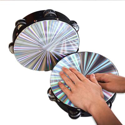 8 Inch Wooden Tambourine Handbell Hand Drum Reflective Drum Head Percussion Instrument Toy