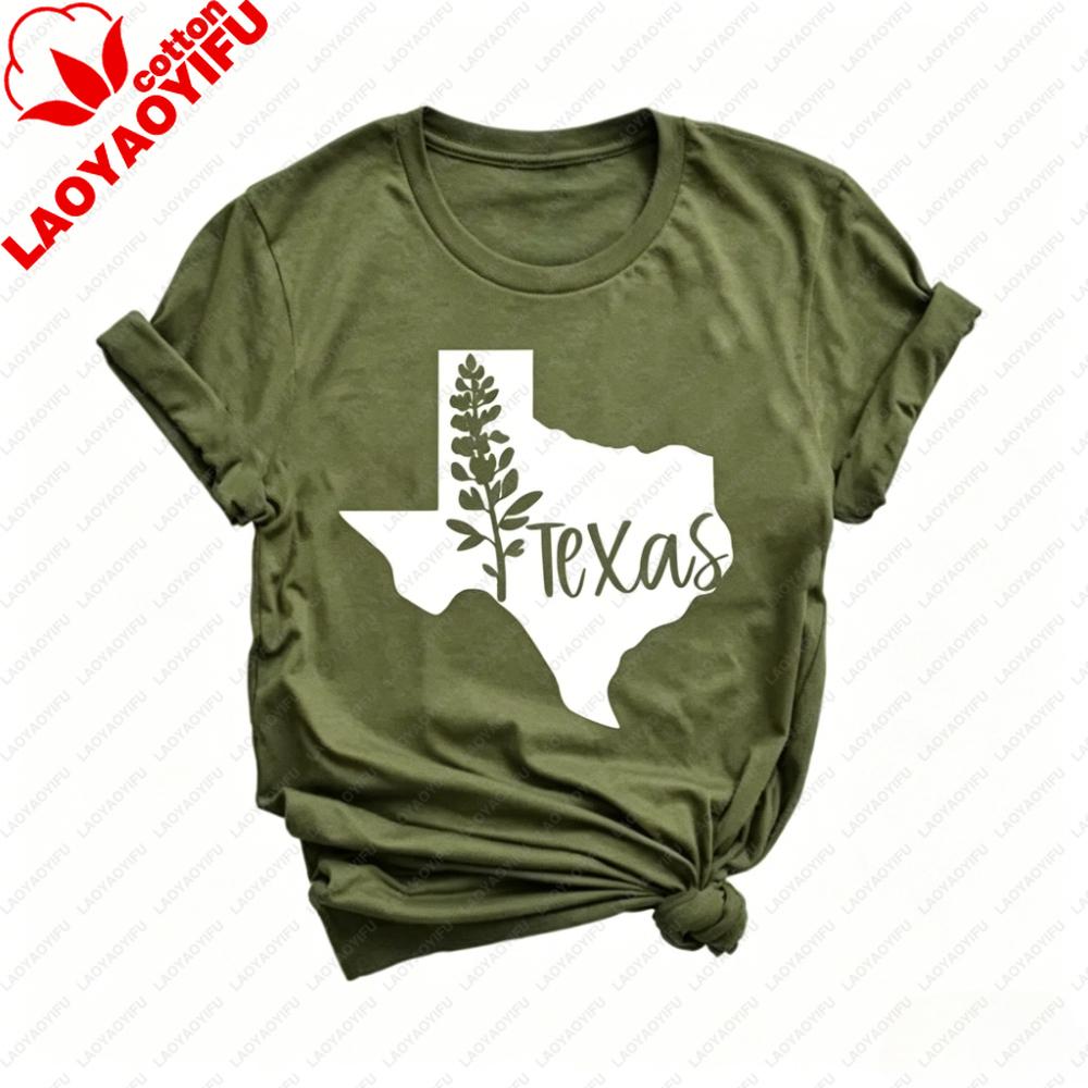Texas State Outline Bluebonnet Flower Graphic Tshirt Unisex Unisex Cotton Short Sleeve Texas Pride Casual Daily Outfit S