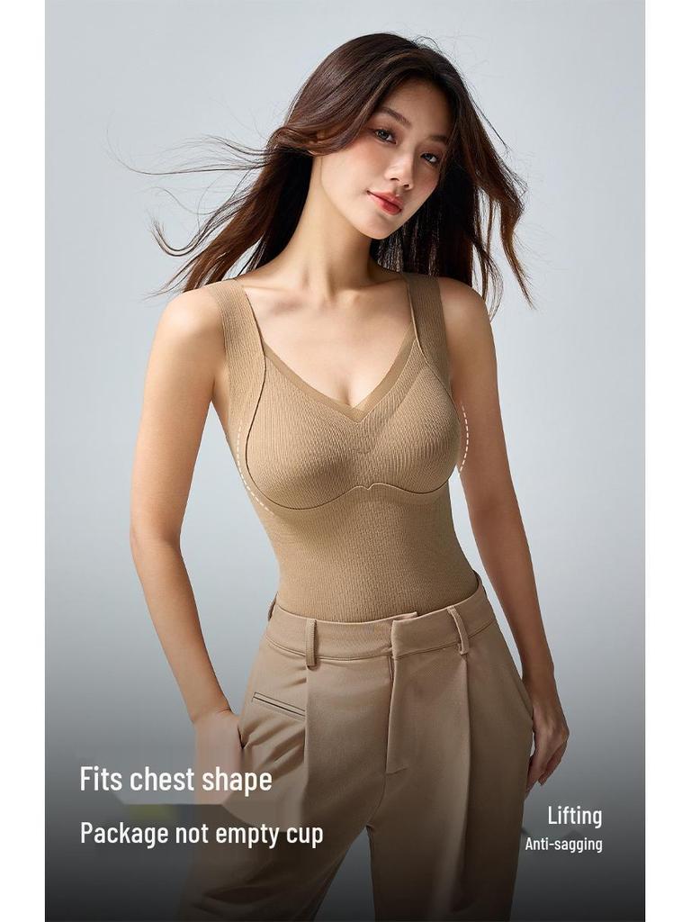 Women's Seamless V-Neck Vest - Warm, Slimming Base Layer with Built-in Support