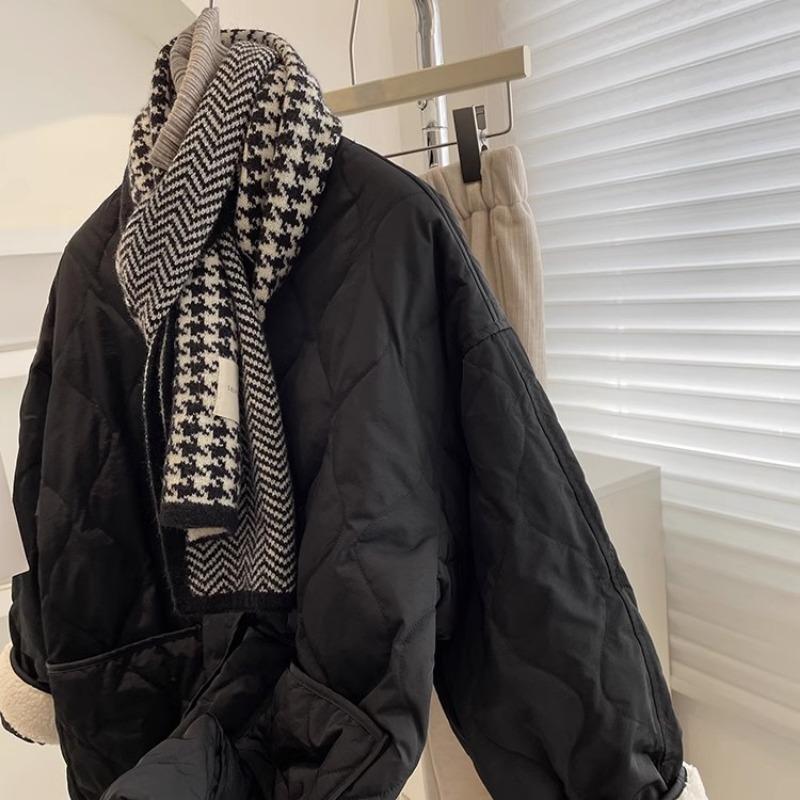 Collarless Lamb Wool Splicing Lightweight Diamond Grid Winter Korean Version Loose Small Fragrant Warm Cotton Clothes Cotton Clothes for Women