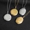 Retro Oval Clavicle Chain Locket Necklace with Engraved Pattern