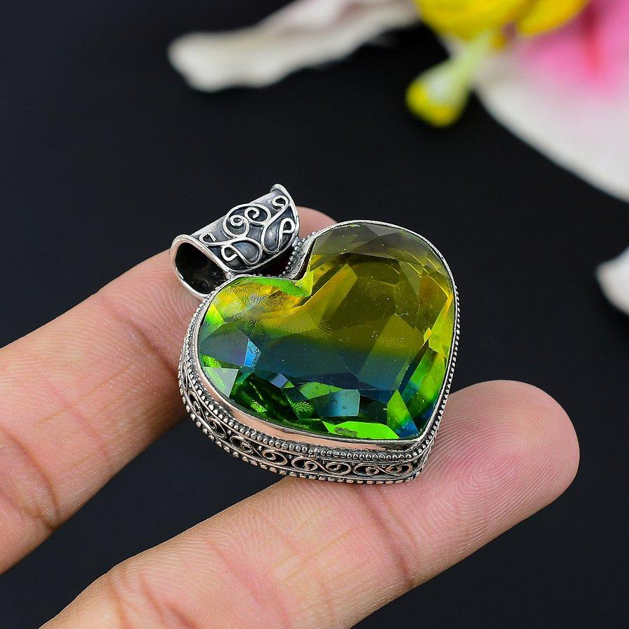 

Bi-Color Tourmaline Gemstone 925 Sterling Silver Jewelry Pendant 1.62 KG-124
