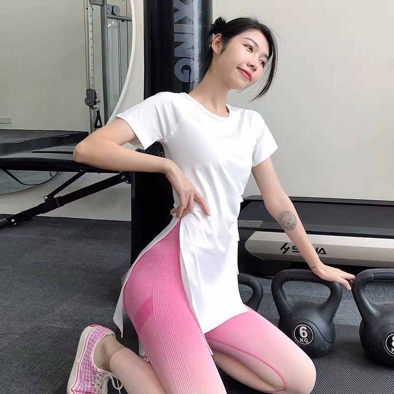 

Удлиненная футболка для йоги с короткими рукавами и шнурком, свободная, закрывающая бедра, плиссированная, средней длины для фитнеса XL белый