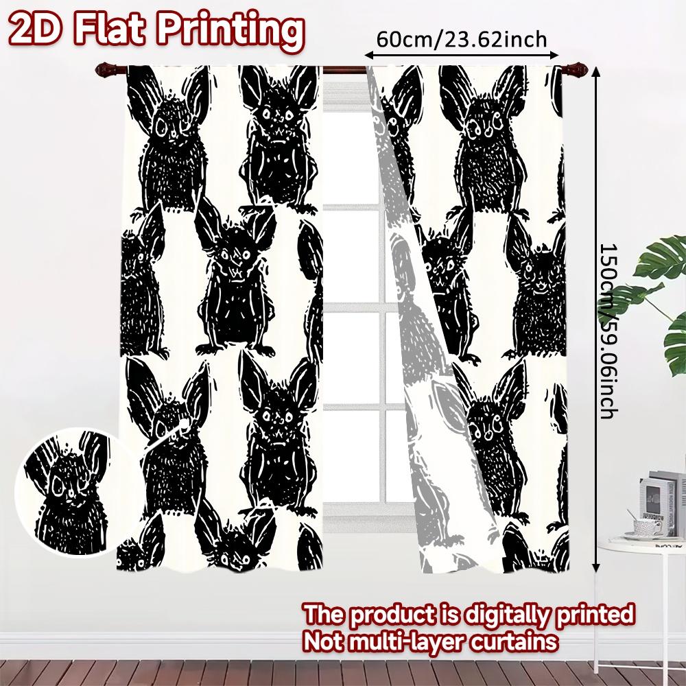 2D FLAT PRINTING 2pcs Curtains (Without Rod) Halloween Bat Silhouettes (2) New Year Festival Creative Curtains Yarn Curtains Art