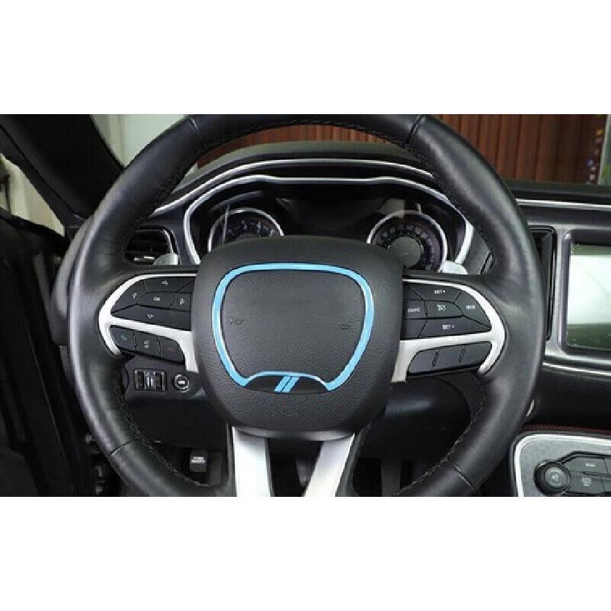 For Dodge Challenger 2015-2023 Light Blue Vinyl Steering Wheel Horn Ring Trim
