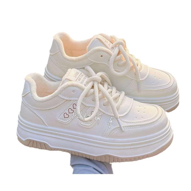Winter velvet women's shoes little white shoes new thick-soled heightening shoes with wide-leg pants versatile shoes