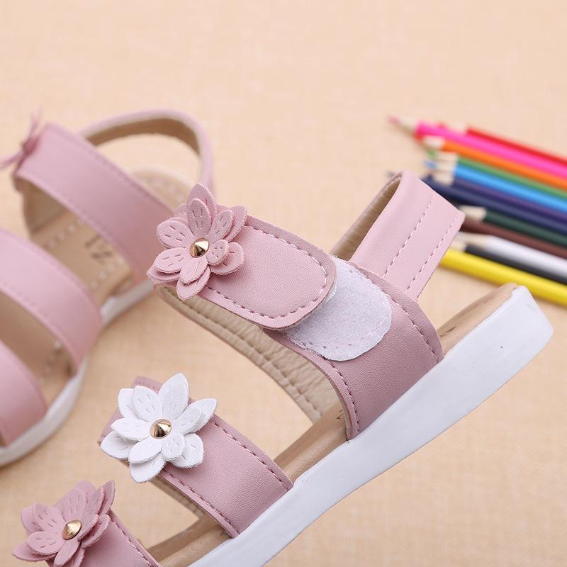 Girls’ Sandals, Three Flowers Roman Style, Trendy New Summer Korean Version, Children’s Beach Shoes, Baby Shoes, Kids’ Shoes, Flower Design