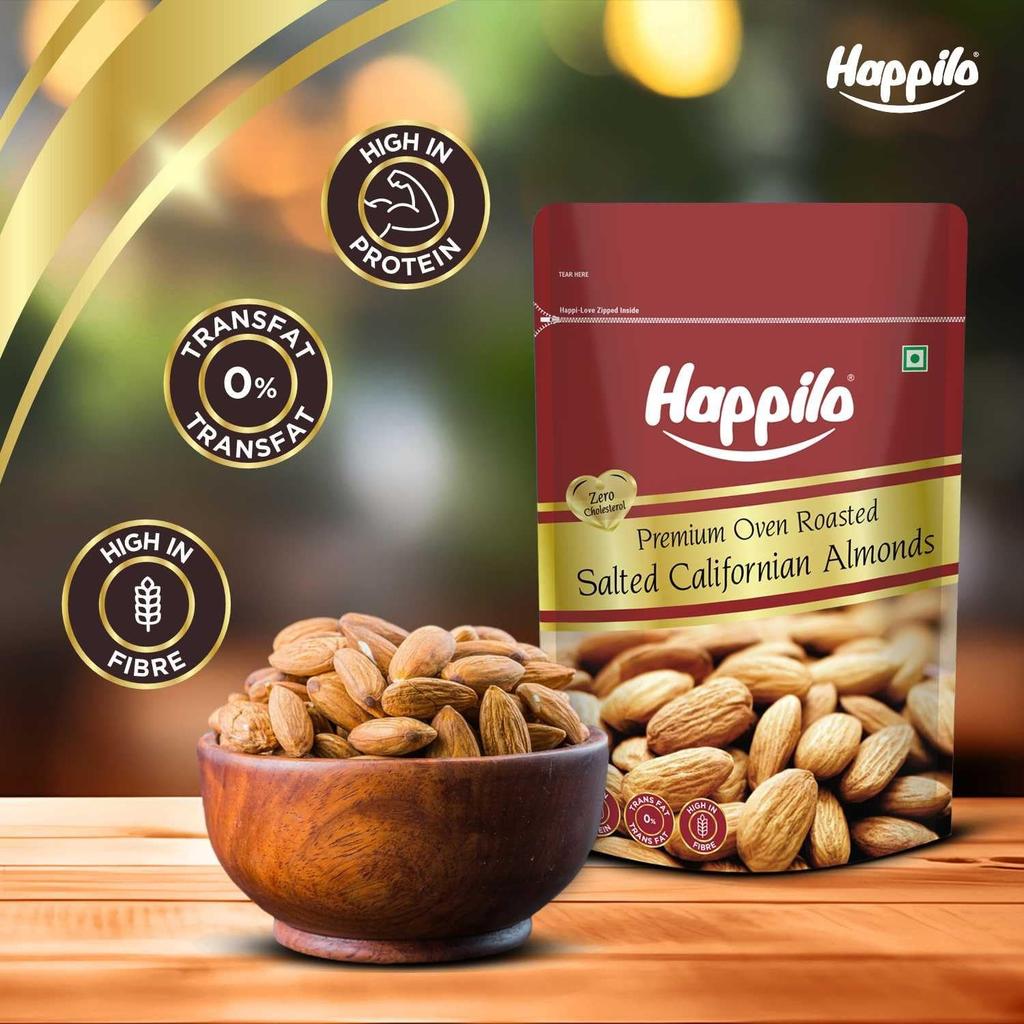 Salted Californian Almonds (200 G), Premium Oven Roasted Salted Californian Almonds, Happilo