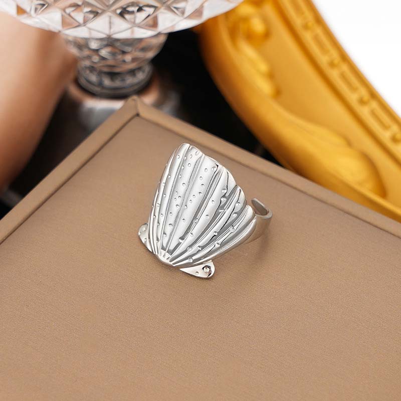 Stainless Steel Metal Shell Open Rings For Women Men Vintage Gold Color Starfish Adjustable Ring Beach Party Zircon Gift
