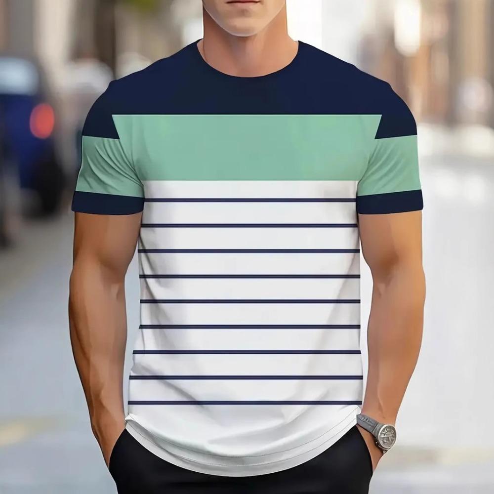 3D Striped Printed T-shirts for Men and Women, Casual Daily Sportswear, Fashionable Short-sleeved Fitness T-shirts, Summer Hip-hop