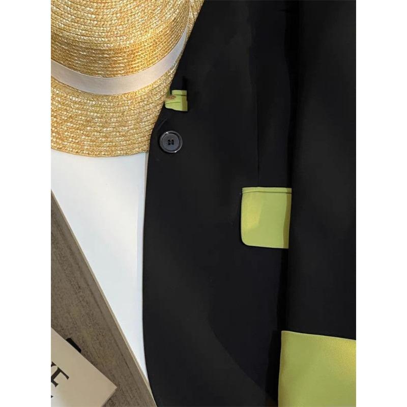 Trendy Slim Fit Black Blazer Spring Autumn Casual Chinese Style Contrast Suit Jacket