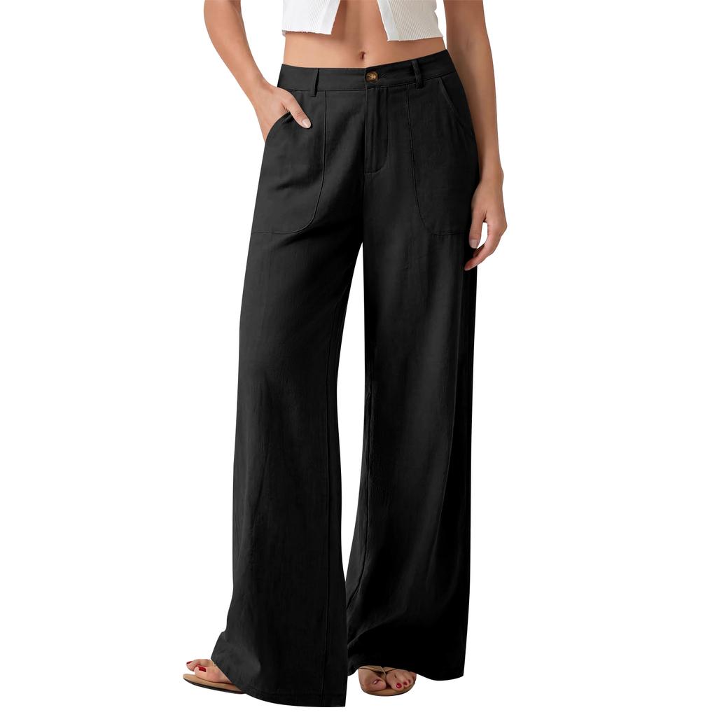 Women's -Color Casual Straight-Leg High-Waisted Wide-Leg Pants With Pockets