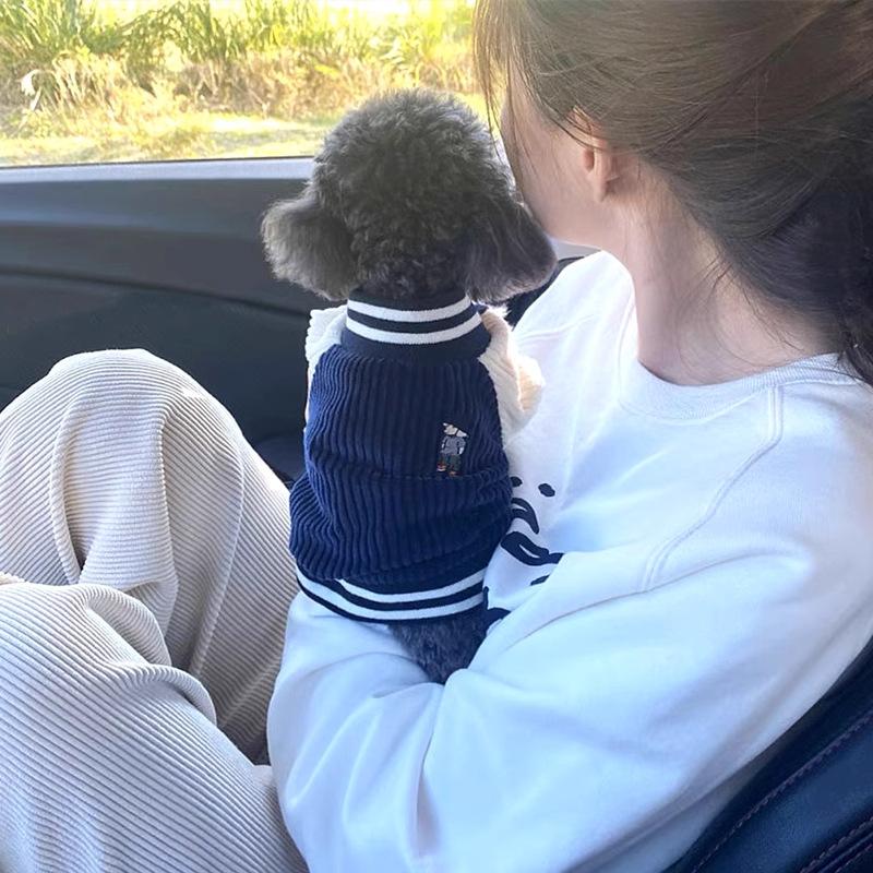Cute Puppy Dog Clothes Autumn and Winter Warm Embroidered Corduroy Baseball Jacket Small Dog Bigbear Pet Clothing