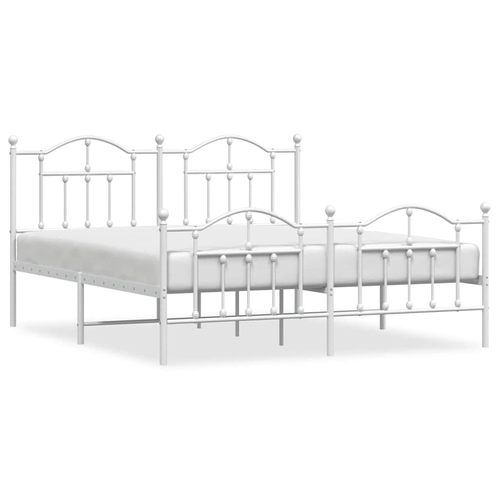 Metal Bed Frame with Headboard and Footboard White 183 x 213 cm