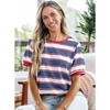 Womens Striped Contrast Color Loose Round Neck Short Sleeve Casual T Shirt
