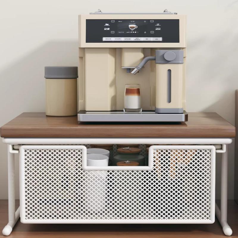 Desktop Coffee Station Organizer, Multifunctional Countertop Storage Shelf with Drawer, Cup Holder & Spice Rack, Kitchen