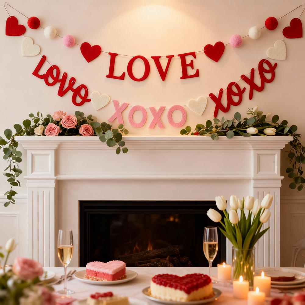 Striscione a Cuori per San Valentino 150cm Ghirlanda in Feltro Decorazione per Feste Romantica Decorazione per la Casa Striscione dell'Amore Per Anniversario Strumento