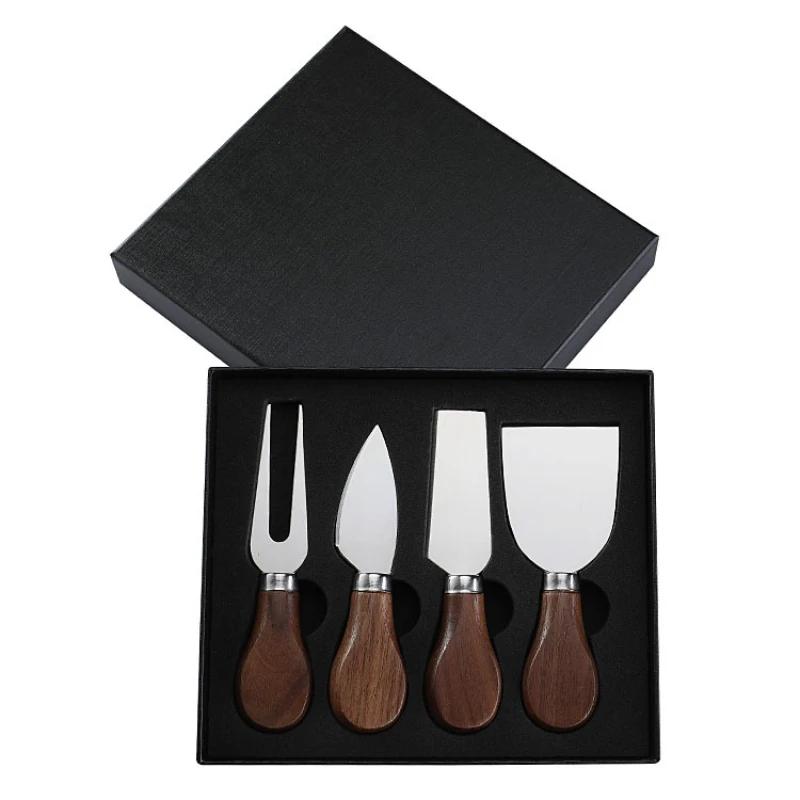 Walnut Handle Boxed Cheese Knife 4/6Piece Set Small Fork Cutlery Cream Baking Tool