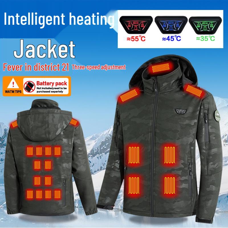 21st District Smart Beheizte Softshelljacke - USB Elektrische Fleecegefütterte Windjacke für Outdoor Radfahren & Angeln Wärme