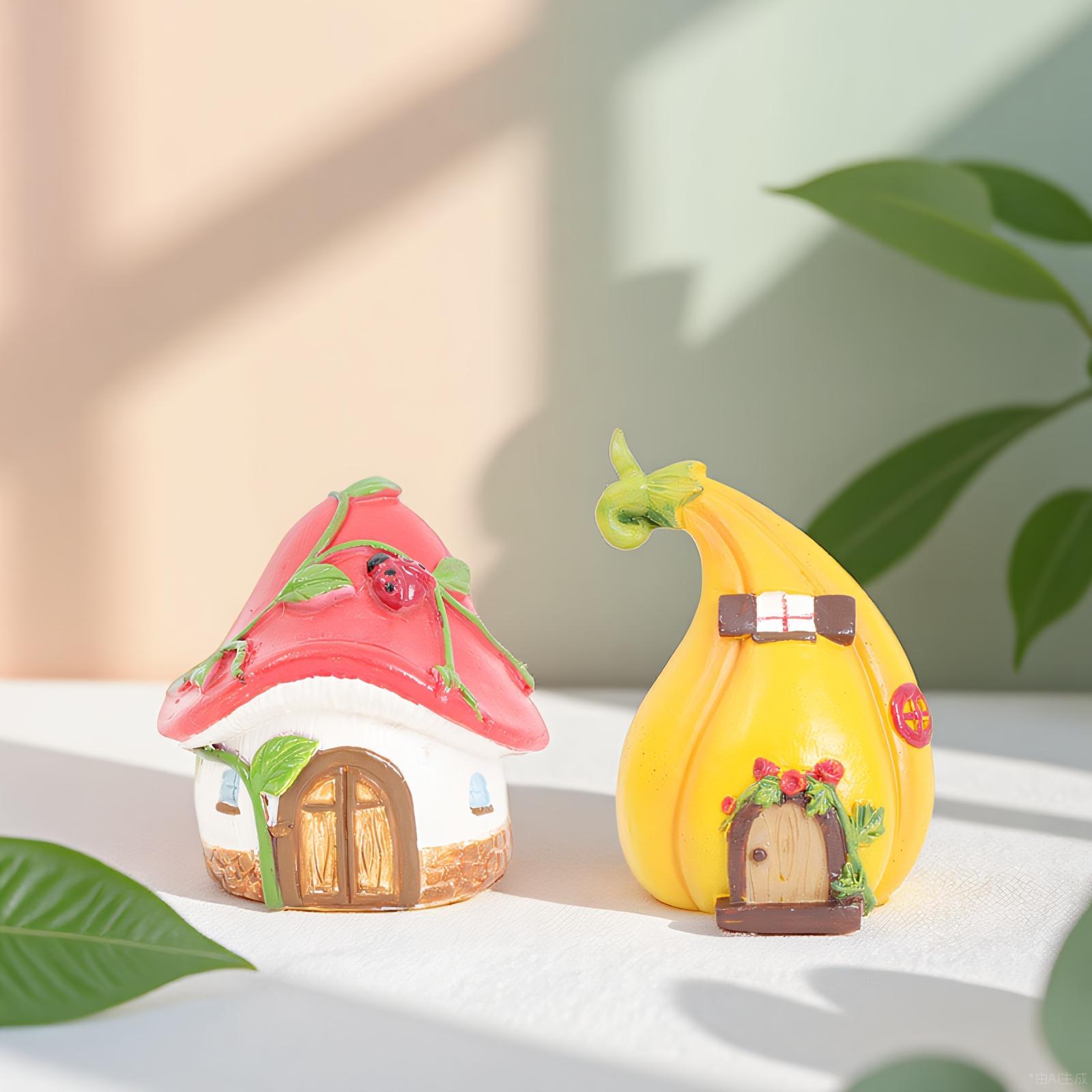 

Fantastical Mushroom House and Pumpkin House Resin Statues - Fairy Garden Decorations with Red Mushrooms, Green Leaves, and Yell (as the picture,2pcs)