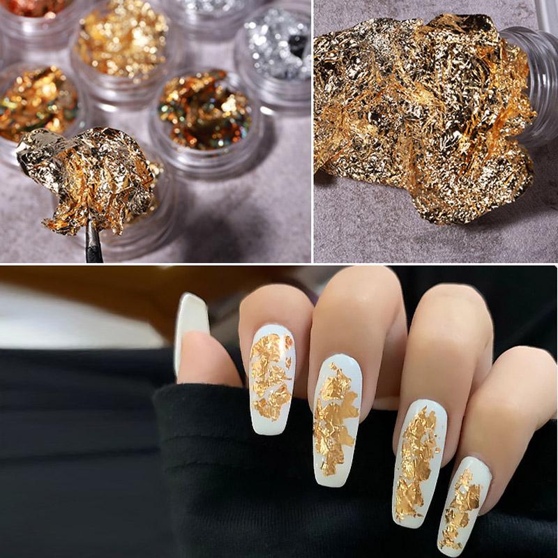 12 mřížkových nehtových dekorací, ultratenká zlato-stříbrná alobalová fólie, 3D třpytky, DIY nehtové umění, UV gelový lak na nehty, nástroj pro zdobení nehtů, fólie